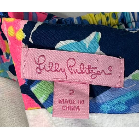 Lilly Pulitzer Floral Soft V-Neck Sleeveless Lined Halter Top Flare Dress Size 2 - Picture 4 of 6